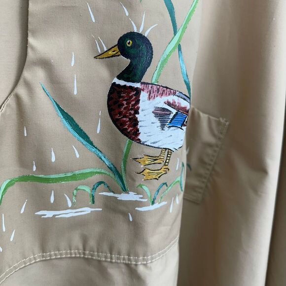 Orvis Vintage 1960s Unisex Hand Painted Mallard Duck Tan Fly Fishing Poncho Snap - Picture 6 of 11
